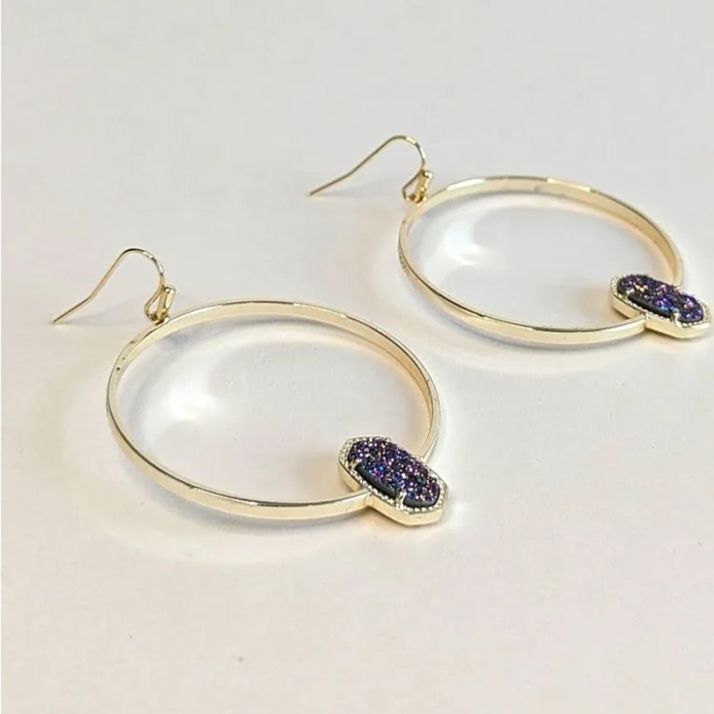 KENDRA SCOTT Elora Earring in Gold Multicolor Drusy w/ Jewelry Pouch